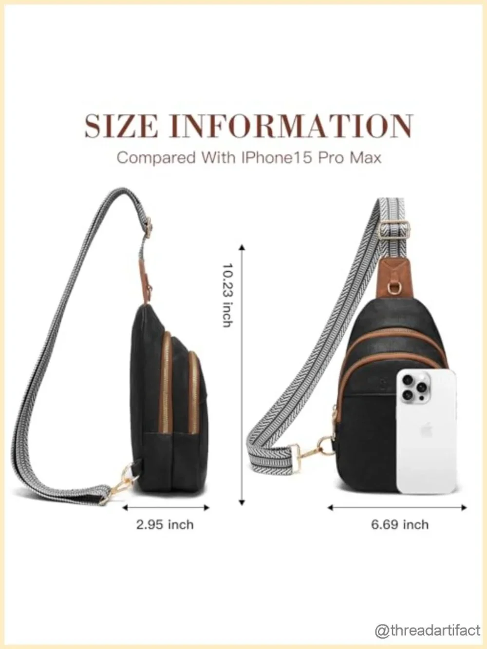 Small Faux Leather Sling Bag Crossbody Purse Adjustable Strap Multi Pocket